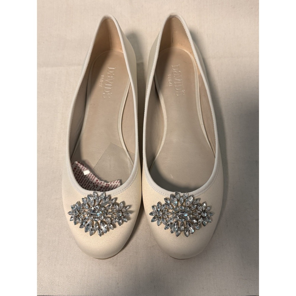 David's Bridal Ivory Jewel Flats Size 8